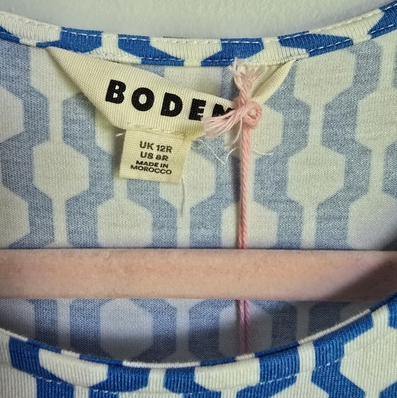 Boden New Moroccan Blue Geo Azure Knot Detail Jersey Knit Dress Womens Size 8 - Picture 10 of 13